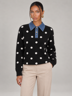 Women's Polka Dot Collared Jumper | Denim Collar Knit Sweater