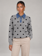 Women's Polka Dot Collared Jumper | Denim Collar Knit Sweater