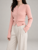 Women's Slim Fit Ribbed Cardigan | Button Front Fitted Knit