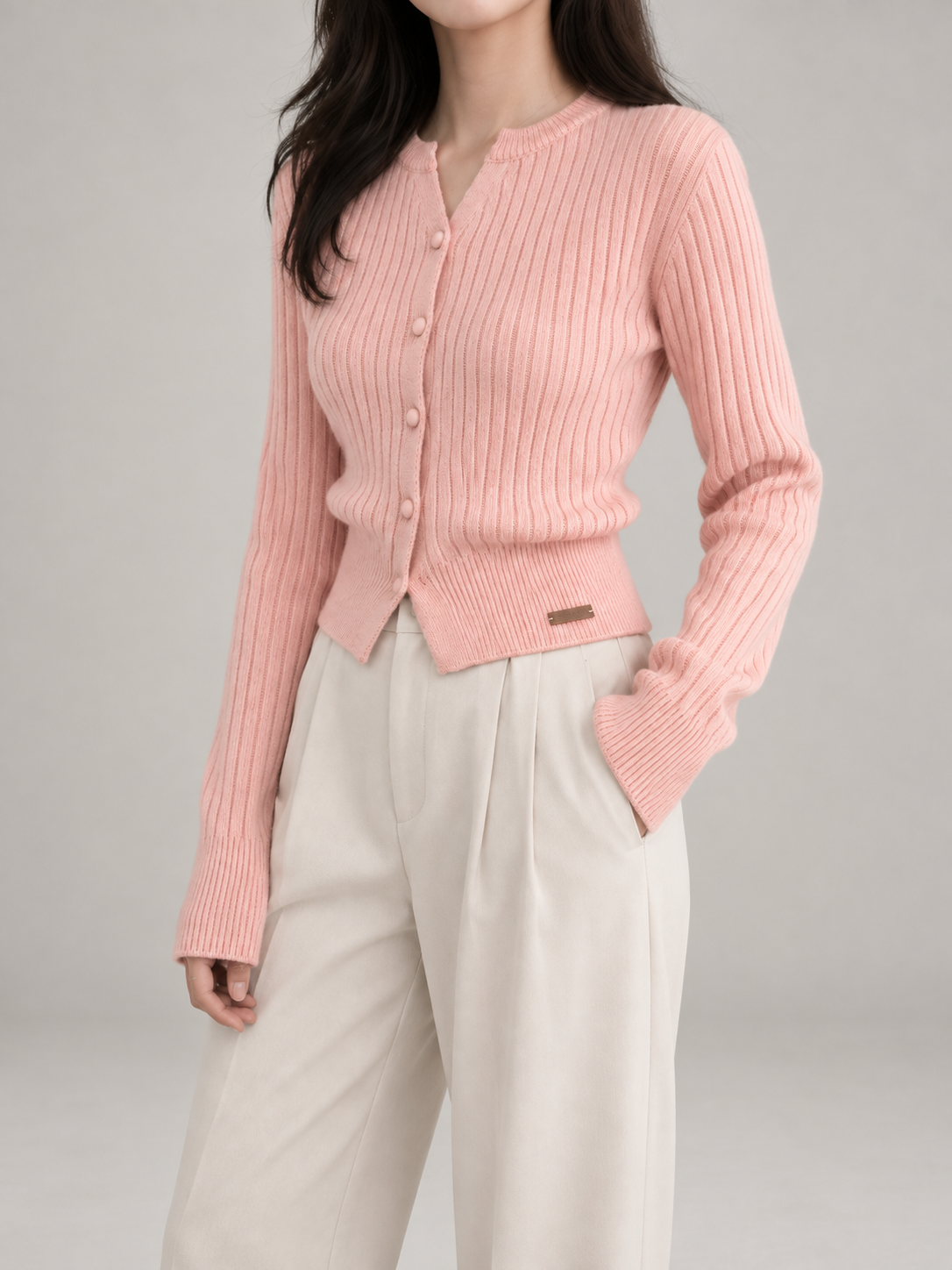 Women's Slim Fit Ribbed Cardigan | Button Front Fitted Knit