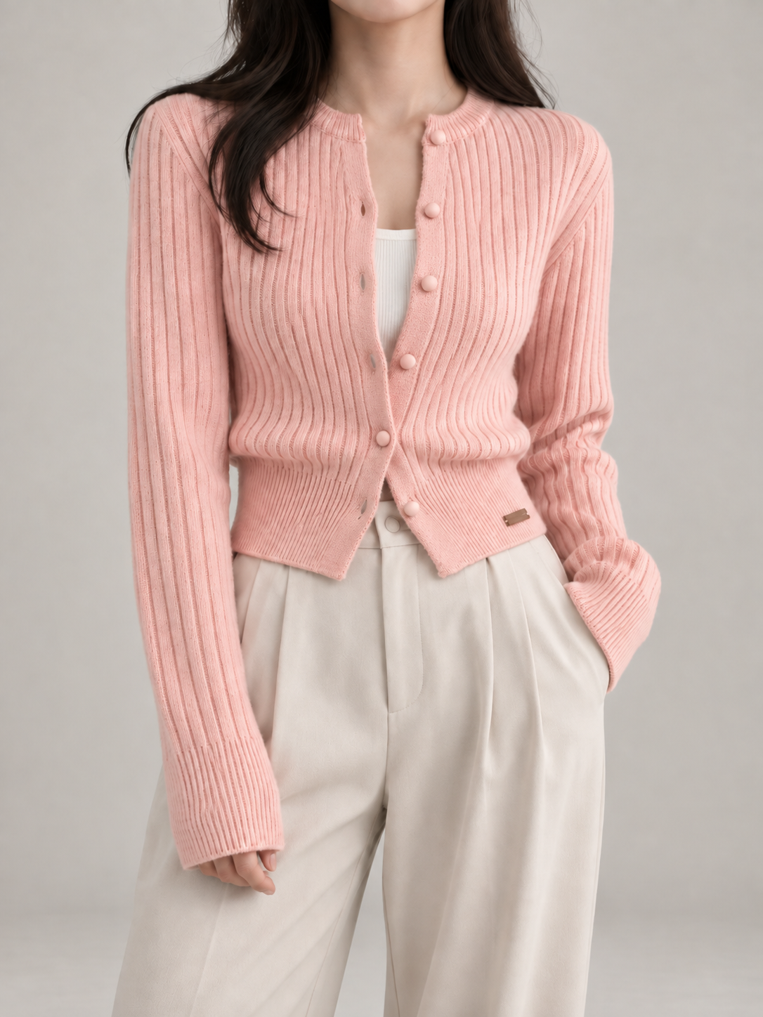 Women's Slim Fit Ribbed Cardigan | Button Front Fitted Knit