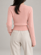 Women's Slim Fit Ribbed Cardigan | Button Front Fitted Knit