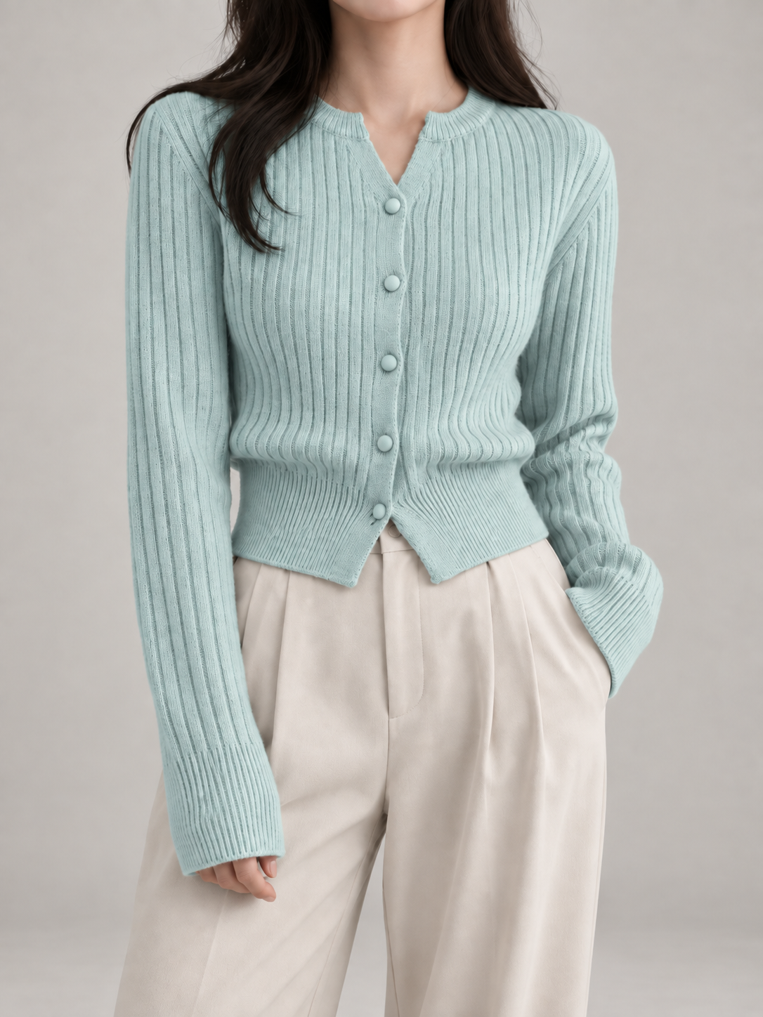 Women's Slim Fit Ribbed Cardigan | Button Front Fitted Knit