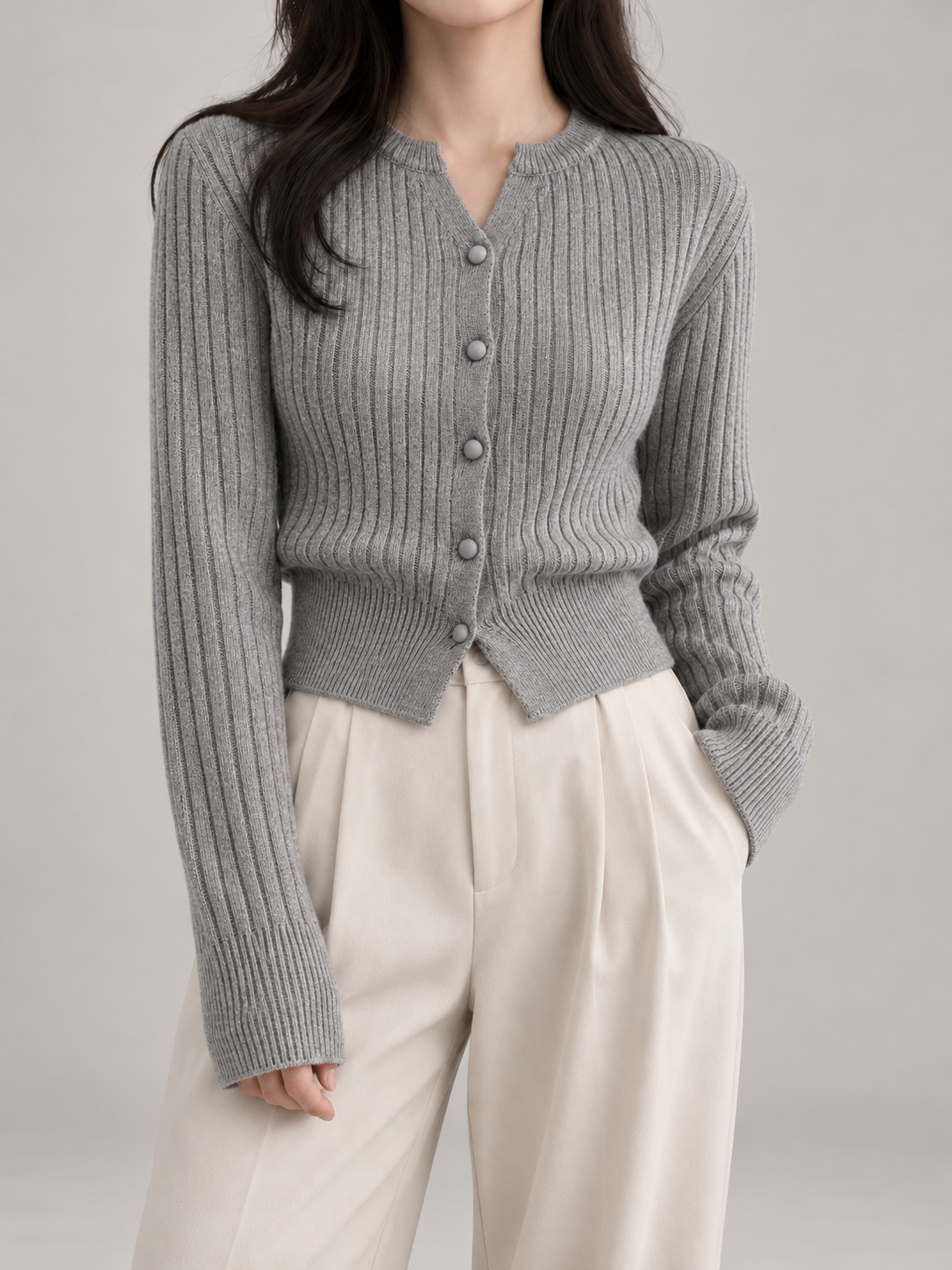Women's Slim Fit Ribbed Cardigan | Button Front Fitted Knit