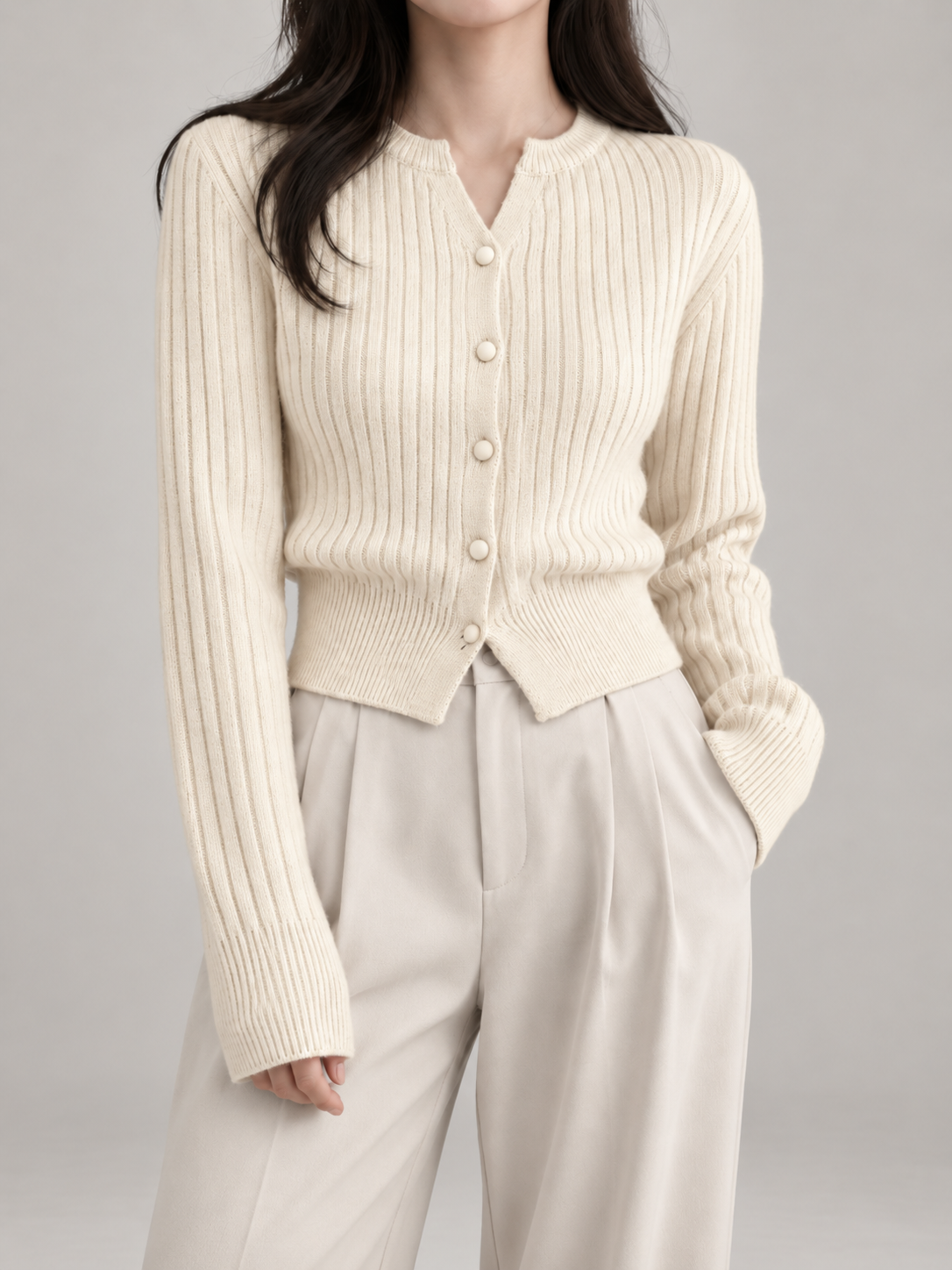 Women's Slim Fit Ribbed Cardigan | Button Front Fitted Knit