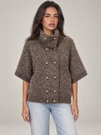 Women's Boucle Turtleneck Jumper | Short Sleeve Double Breasted Knit