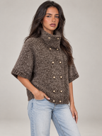 Women's Boucle Turtleneck Jumper | Short Sleeve Double Breasted Knit