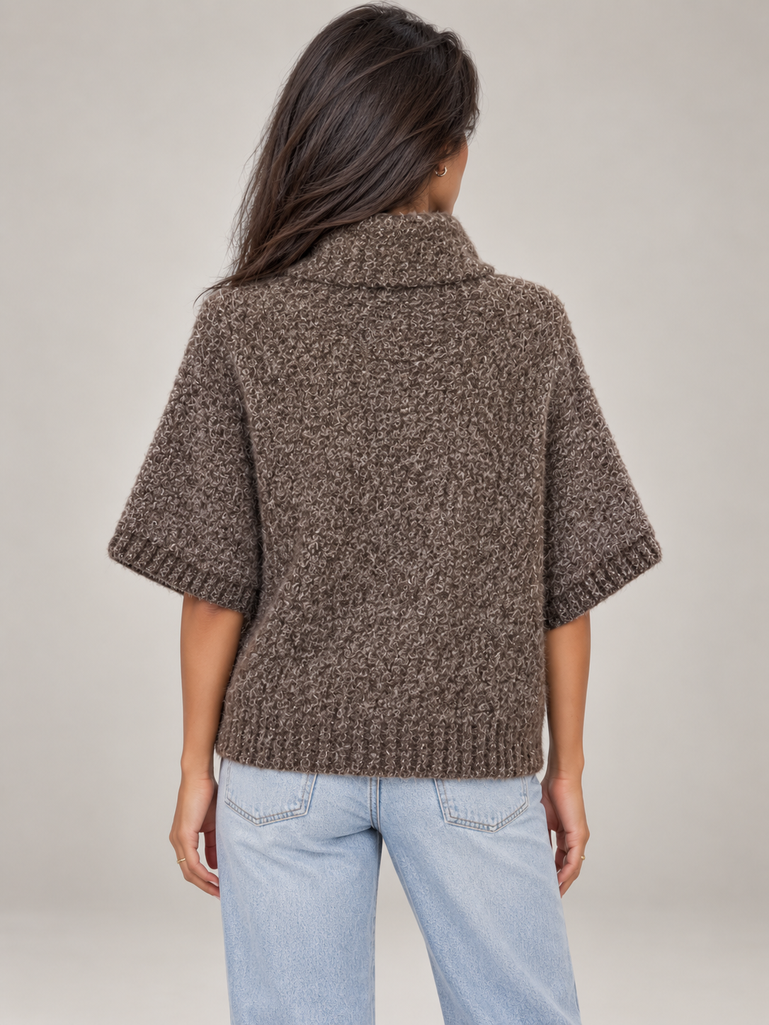 Women's Boucle Turtleneck Jumper | Short Sleeve Double Breasted Knit