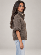 Women's Boucle Turtleneck Jumper | Short Sleeve Double Breasted Knit