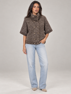 Women's Boucle Turtleneck Jumper | Short Sleeve Double Breasted Knit