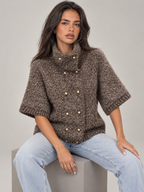 Women's Boucle Turtleneck Jumper | Short Sleeve Double Breasted Knit