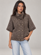 Women's Boucle Turtleneck Jumper | Short Sleeve Double Breasted Knit