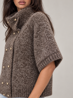 Women's Boucle Turtleneck Jumper | Short Sleeve Double Breasted Knit