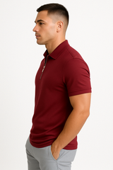 Men's Navy Cotton Zip Polo Shirt