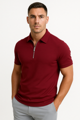 Men's Navy Cotton Zip Polo Shirt
