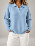 Women's Button Polo Jumper | Collared Relaxed Knit Sweater
