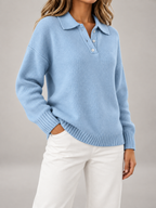 Women's Button Polo Jumper | Collared Relaxed Knit Sweater
