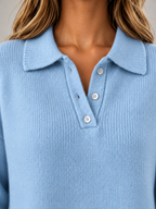 Women's Button Polo Jumper | Collared Relaxed Knit Sweater