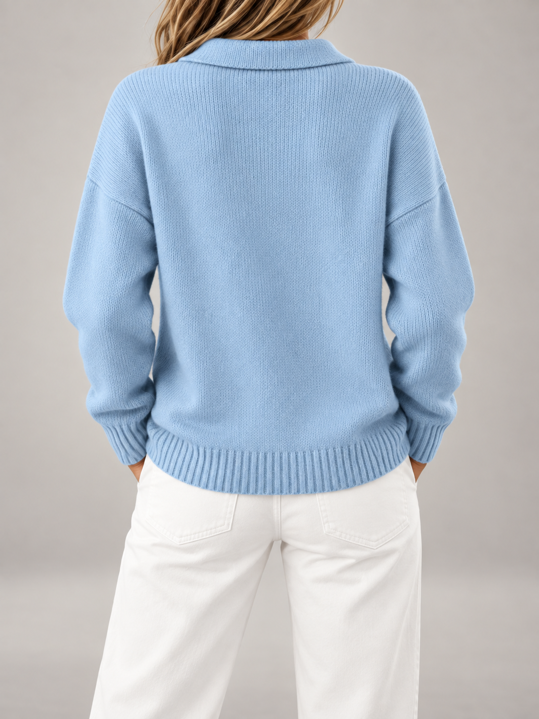 Women's Button Polo Jumper | Collared Relaxed Knit Sweater