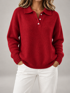 Women's Button Polo Jumper | Collared Relaxed Knit Sweater