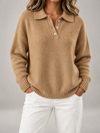 Women's Button Polo Jumper | Collared Relaxed Knit Sweater