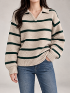 Women's Striped Collared Jumper | Open Neck Relaxed Knit