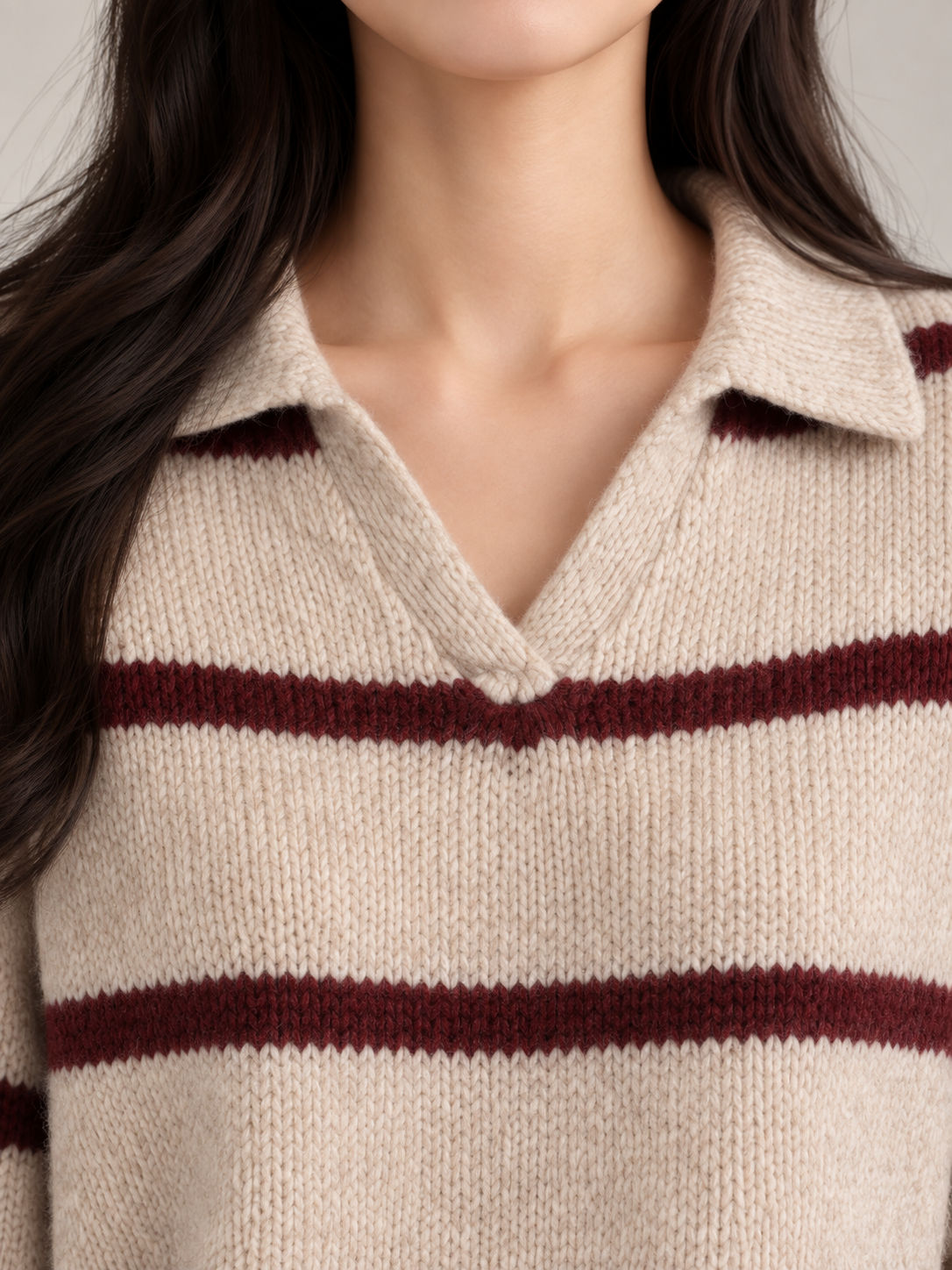 Women's Striped Collared Jumper | Open Neck Relaxed Knit