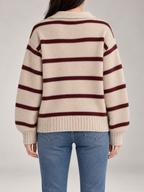 Women's Striped Collared Jumper | Open Neck Relaxed Knit