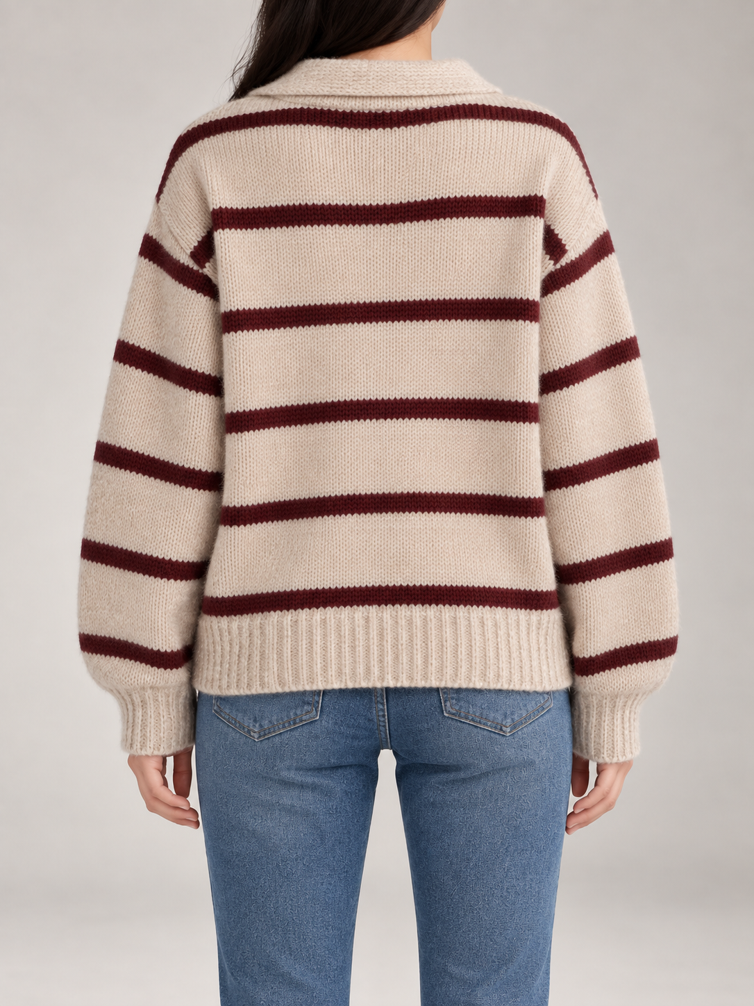 Women's Striped Collared Jumper | Open Neck Relaxed Knit