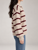 Women's Striped Collared Jumper | Open Neck Relaxed Knit