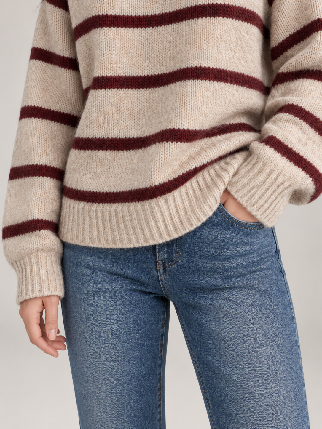 Women's Striped Collared Jumper | Open Neck Relaxed Knit