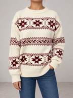 Women's Fair Isle Snowflake Jumper | Crew Neck Winter Knit