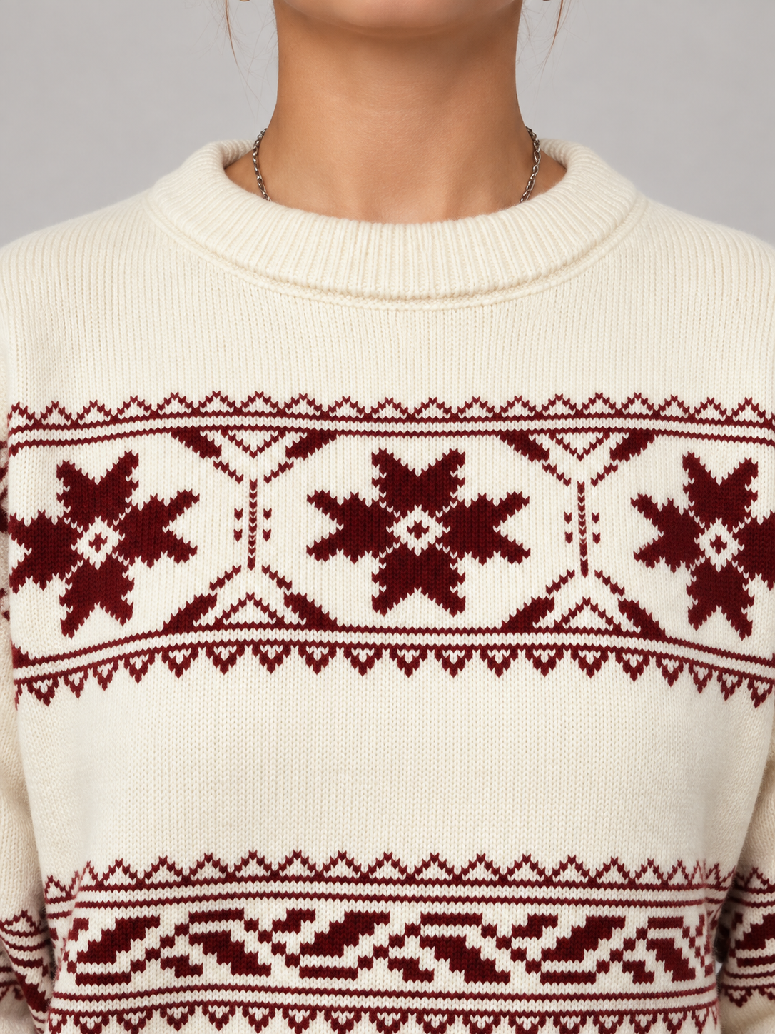 Women's Fair Isle Snowflake Jumper | Crew Neck Winter Knit