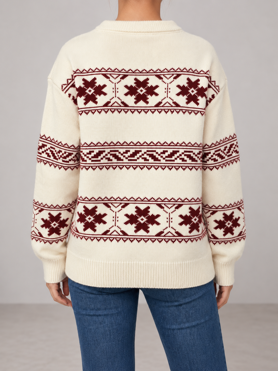 Women's Fair Isle Snowflake Jumper | Crew Neck Winter Knit