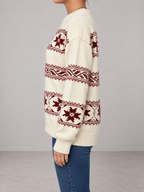 Women's Fair Isle Snowflake Jumper | Crew Neck Winter Knit