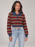 Women's Cropped Striped Polo Jumper | Quarter Zip Retro Knit