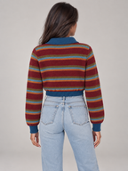 Women's Cropped Striped Polo Jumper | Quarter Zip Retro Knit