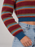 Women's Cropped Striped Polo Jumper | Quarter Zip Retro Knit