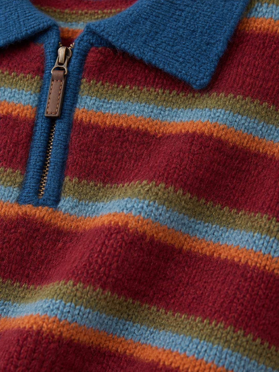 Women's Cropped Striped Polo Jumper | Quarter Zip Retro Knit