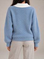 Women's Contrast Collar Jumper | Embroidered Crew Neck Knit