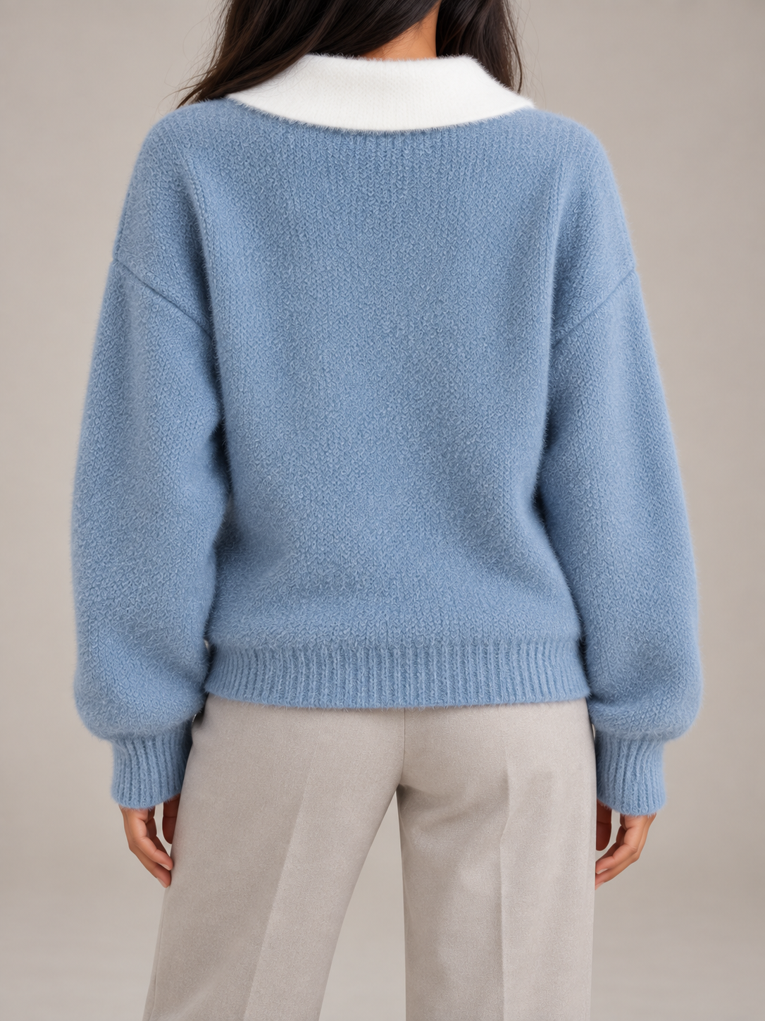 Women's Contrast Collar Jumper | Embroidered Crew Neck Knit