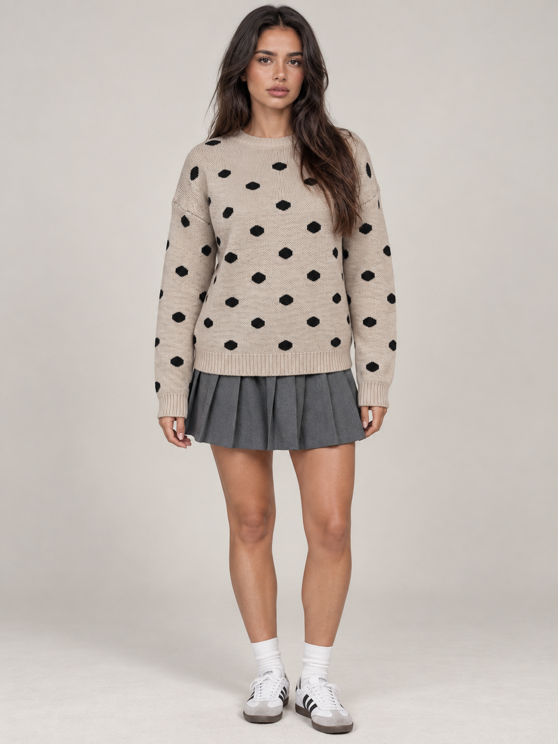 Women's Polka Dot Knit Jumper | Oversized Crew Neck Sweater