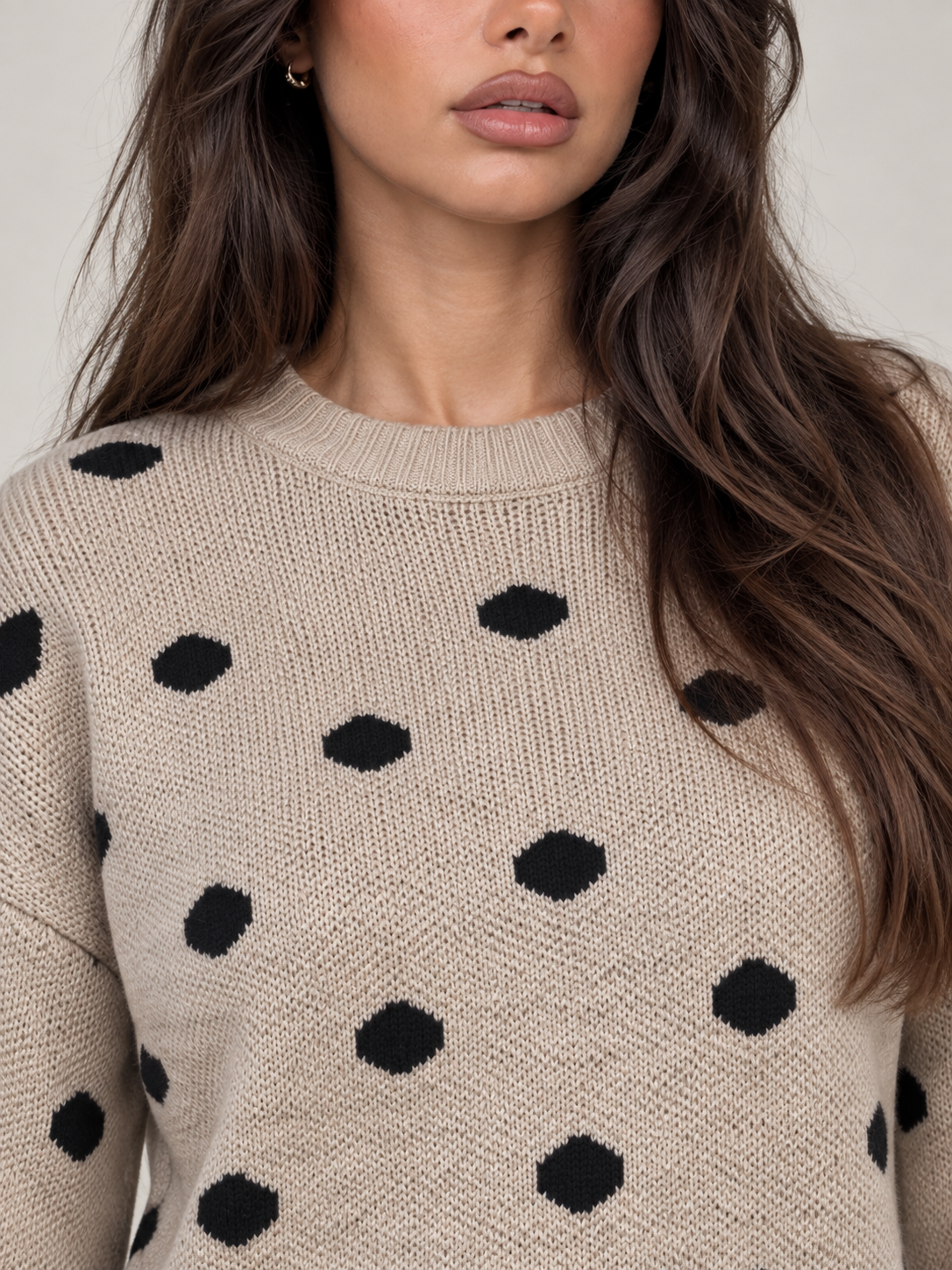 Women's Polka Dot Knit Jumper | Oversized Crew Neck Sweater