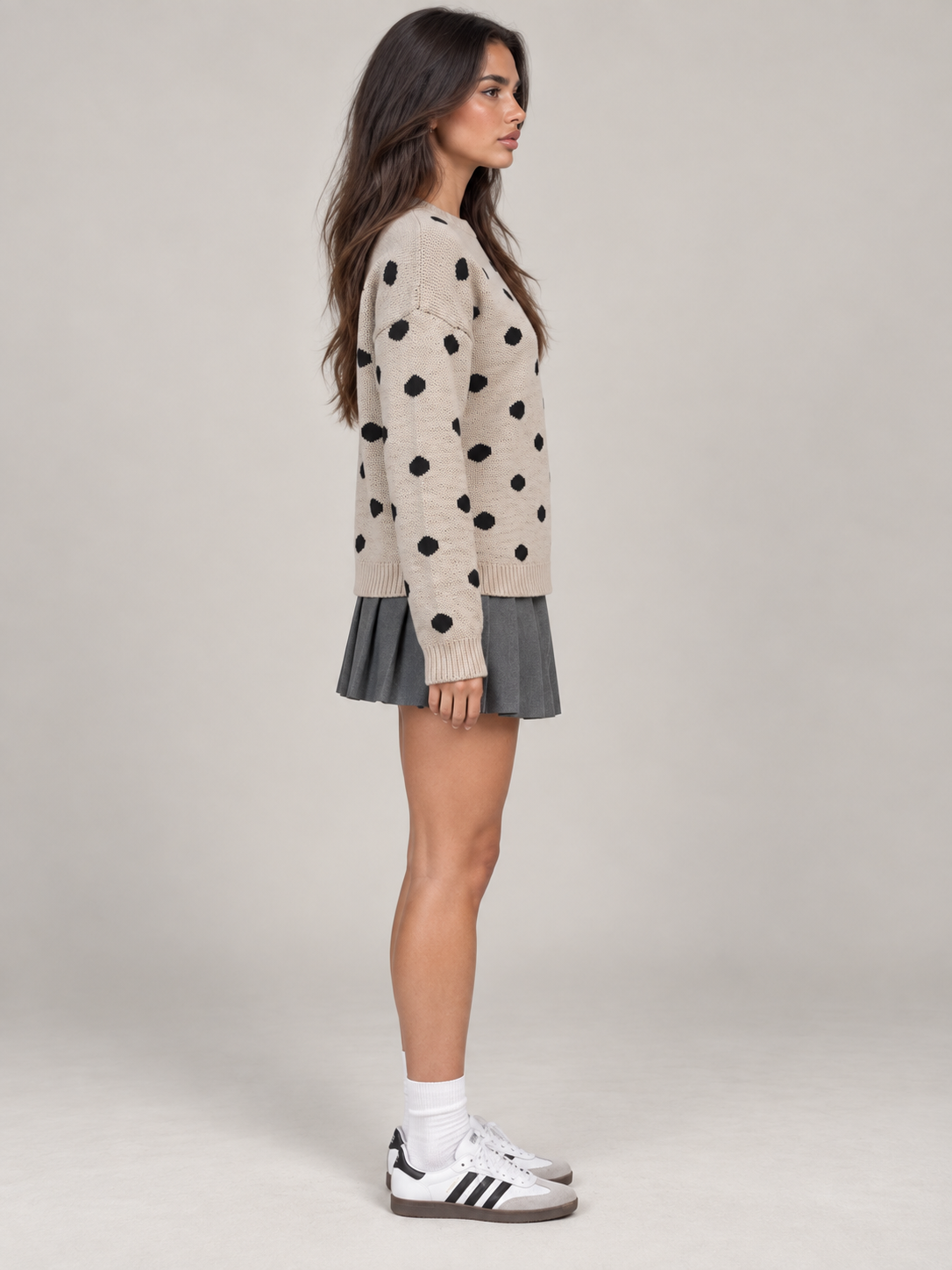 Women's Polka Dot Knit Jumper | Oversized Crew Neck Sweater