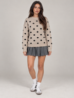 Women's Polka Dot Knit Jumper | Oversized Crew Neck Sweater