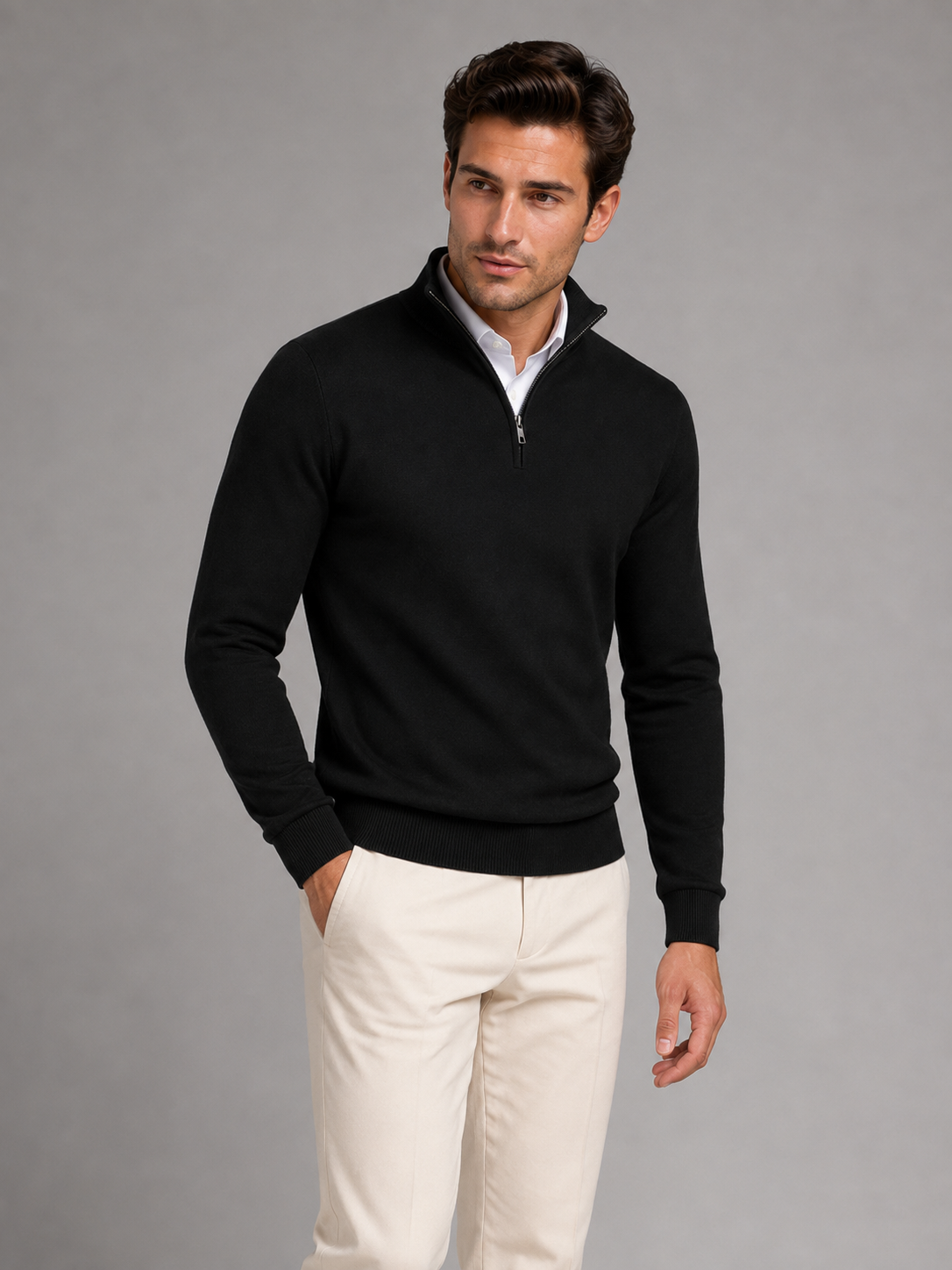 Men's Quarter-Zip Mock Neck Sweater With Contrast Trim