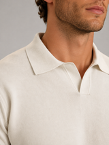 Men's Knit Long-Sleeve Polo Sweater Ivory