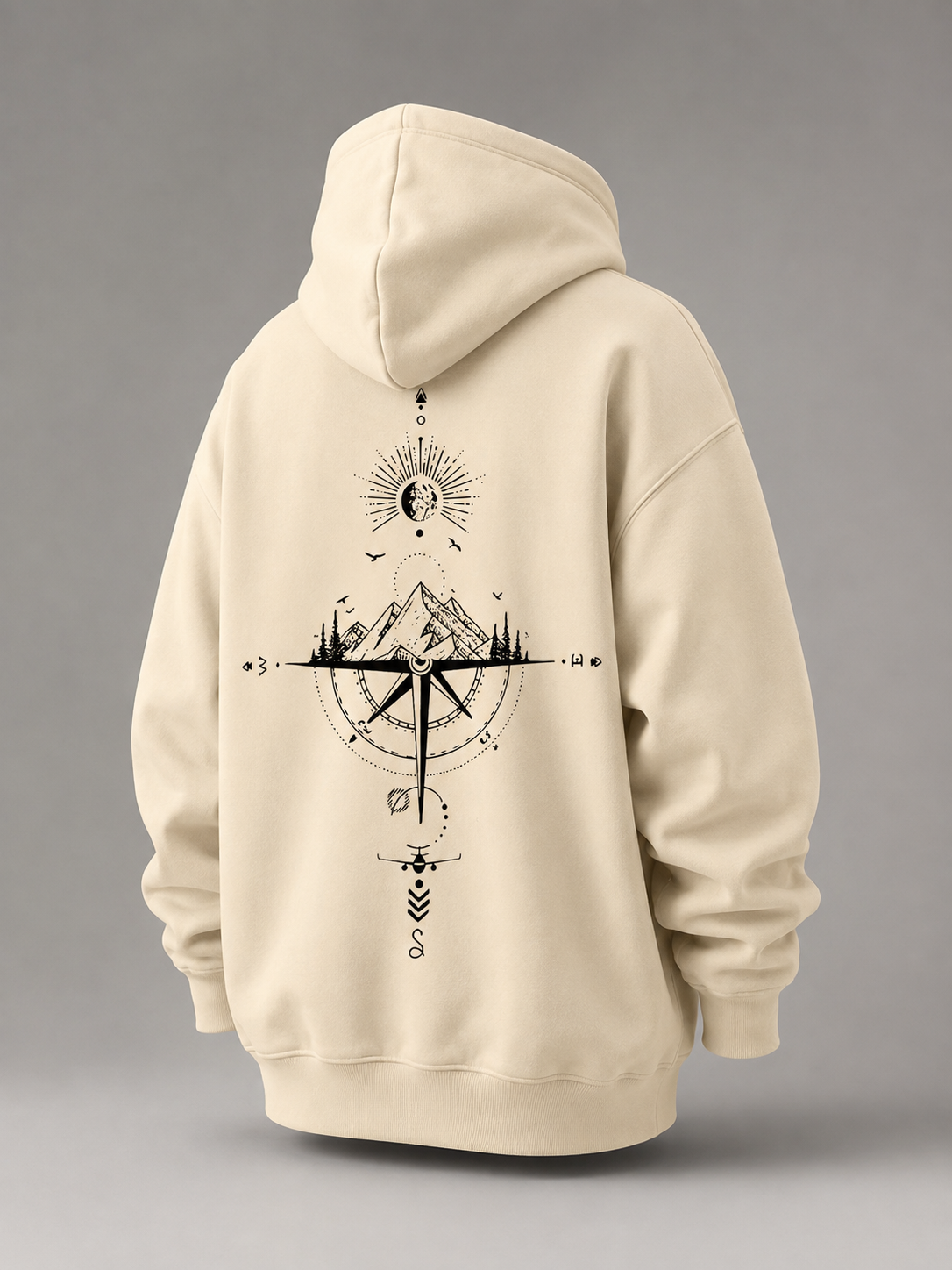 Men's Oversized Graphic Hoodie | Compass Print Cotton Sweatshirt