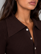 Women's Ribbed Knit Button Cardigan | Fluted Cuff Collared Top