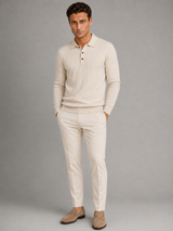 Men's Cable Knit Long-Sleeve Polo Sweater